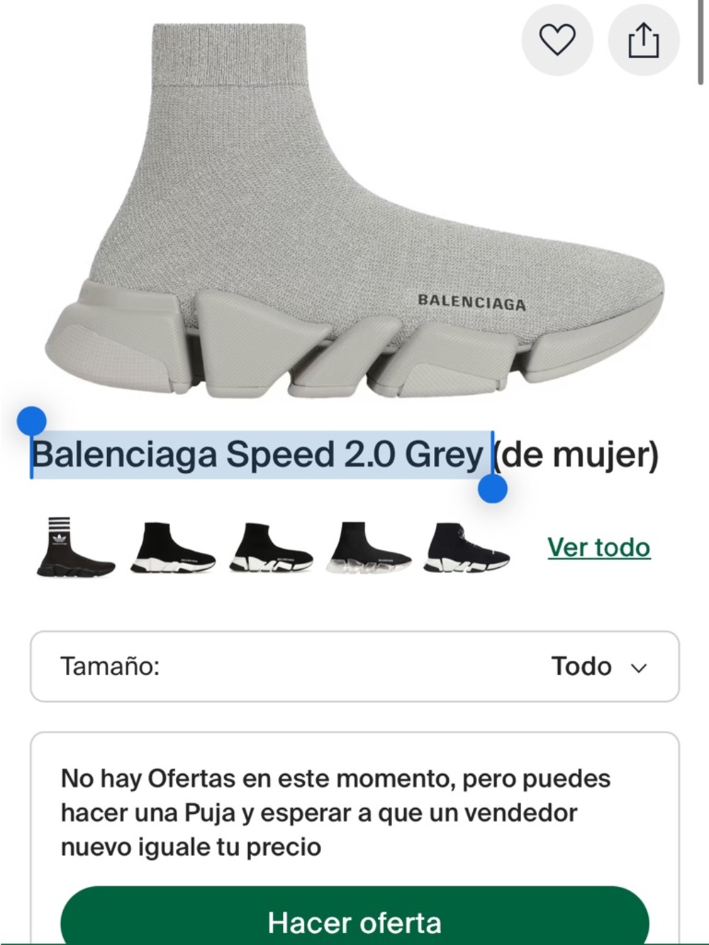 Balenciaga Speed 2.0 Grey. Used. Mens 10